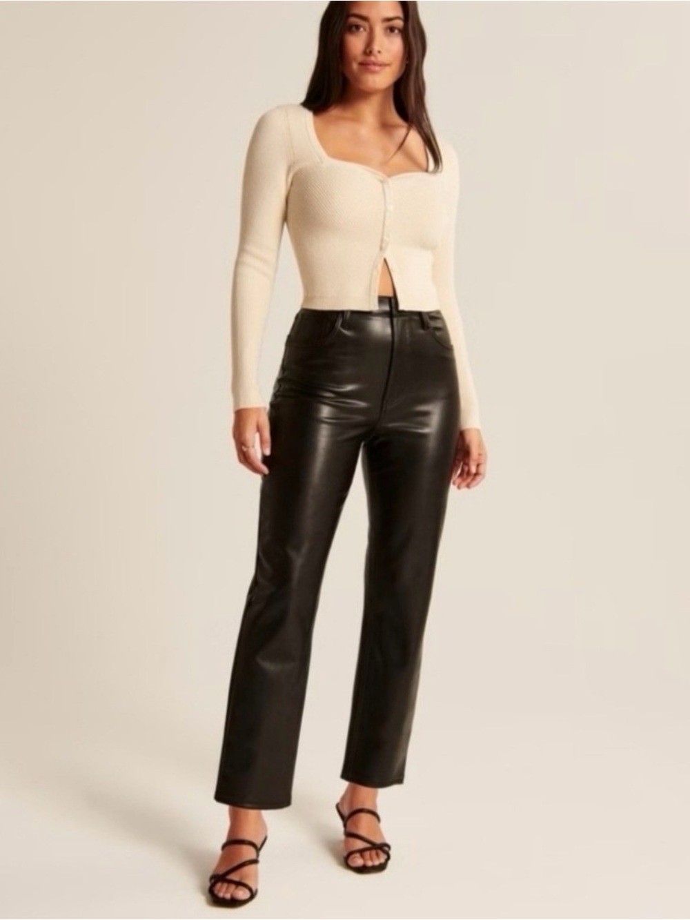 Abercrombie & Fitch the ankle straight ultra high rise vegan leather pants 30